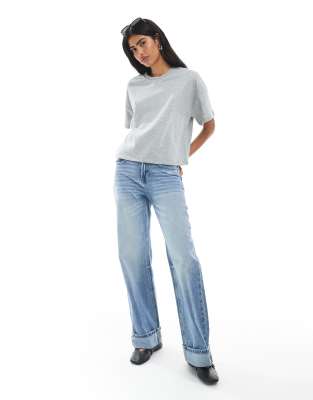 Pieces Boxy Sweat T-shirt In Light Gray