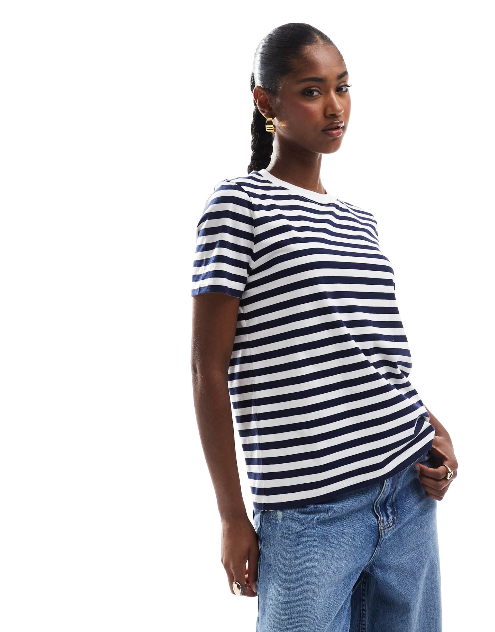 pieces boxy t-shirt in blue and white stripe