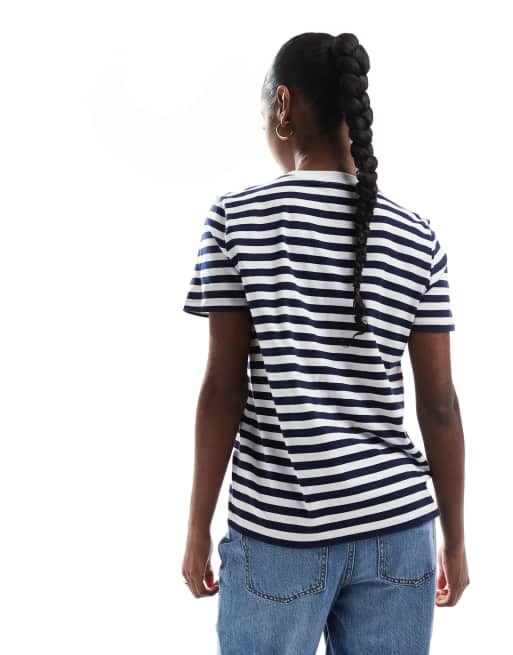Pieces boxy t-shirt in blue and white stripe, 2 of 4