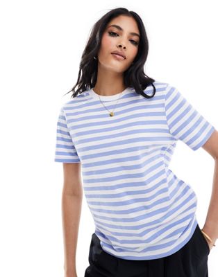 Pieces boxy t-shirt in bold blue and white stripe