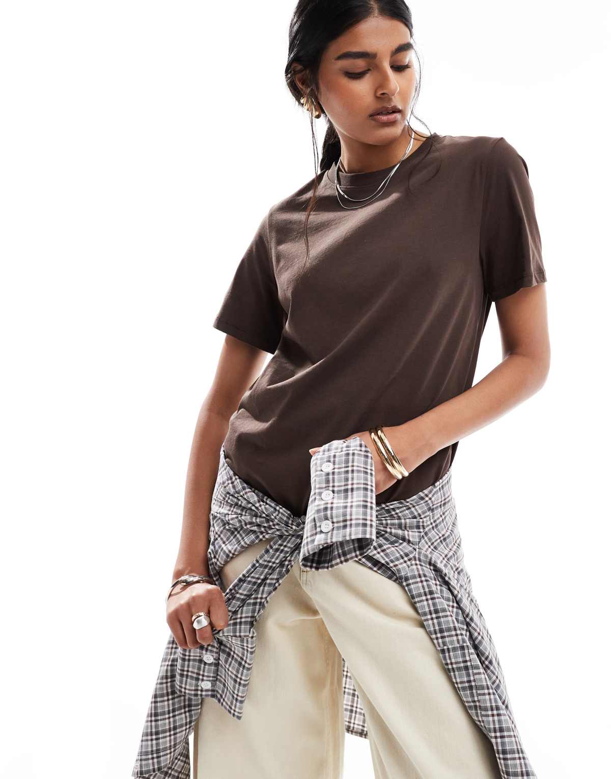 Pieces boxy t-shirt in chocolate brown