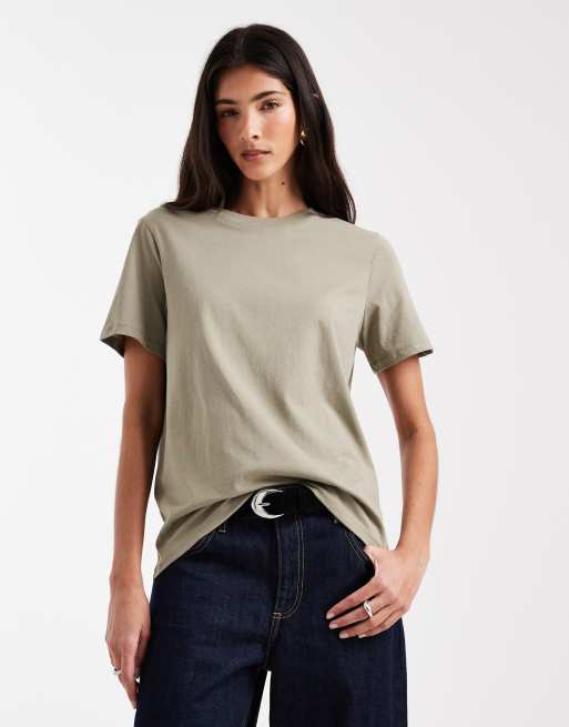 Pieces boxy t-shirt in khaki green, 2 of 4