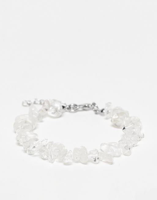 Pieces - Bracciale con perline in quarzo trasparente