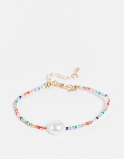 Pieces - Braccialetto con perline multicolore