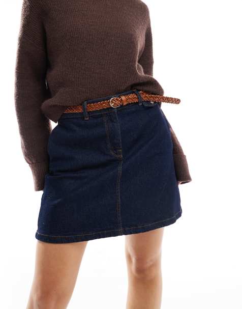 Pieces braided faux leather belt in cognac - view 1