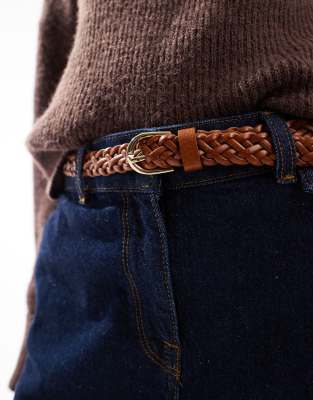 Pieces Braided Faux Leather Belt In Brown