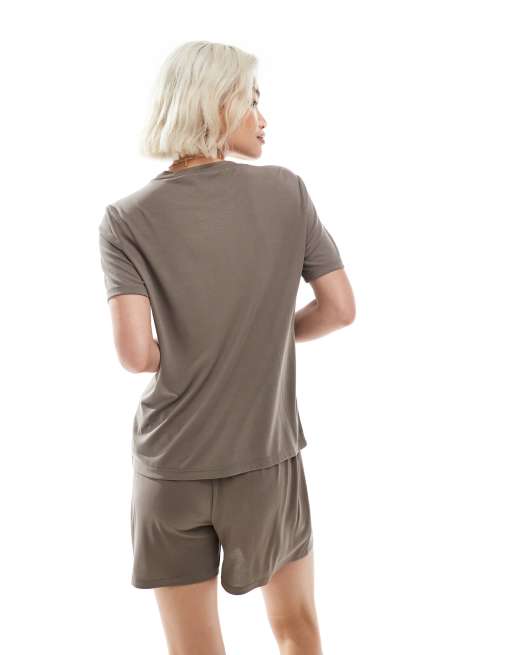 Pieces – Brązowy lekki i miękki T-shirt, część zestawu, 2 z 4