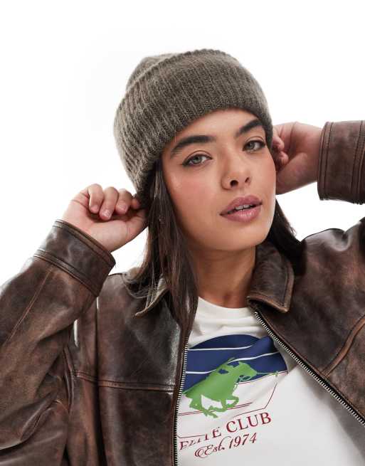 Pieces - Breed geribbelde beanie in bruin, 3 van 3