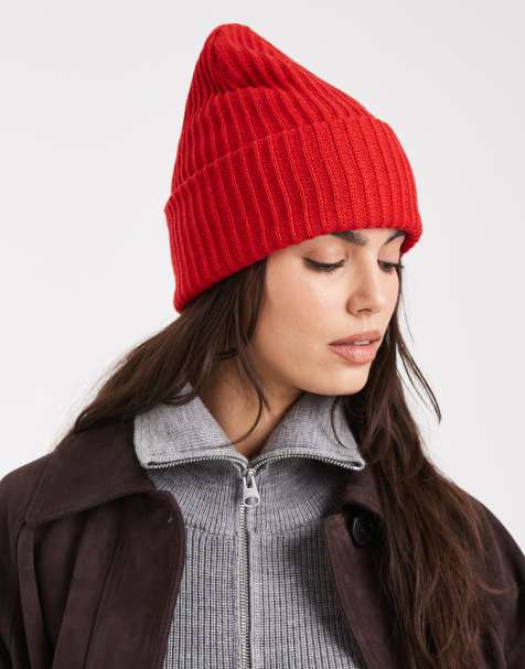 Pieces - Breed geribbelde beanie in rood - view 1