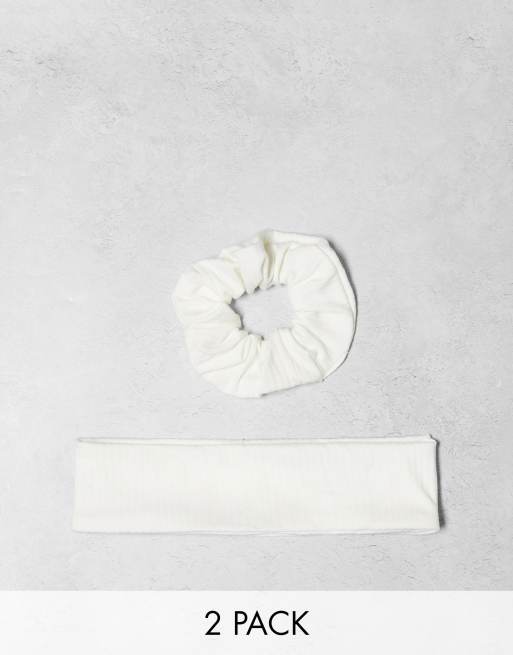 Pieces – „Bride to be“-2er-Set in Creme mit geripptem Jersey-Stirnband und Haargummi