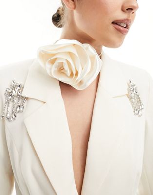 Pieces bride to be corsage neck tie rose in white | ASOS