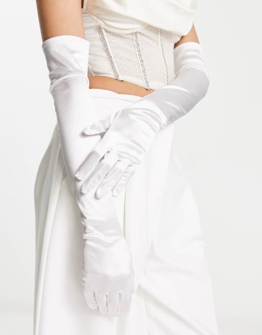 Pieces - Bride To Be - Guanti da sposa in raso bianco
