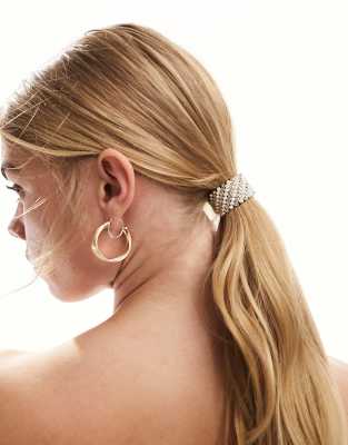 Pieces bride to be pearl and diamante ponytail hair clip in gold