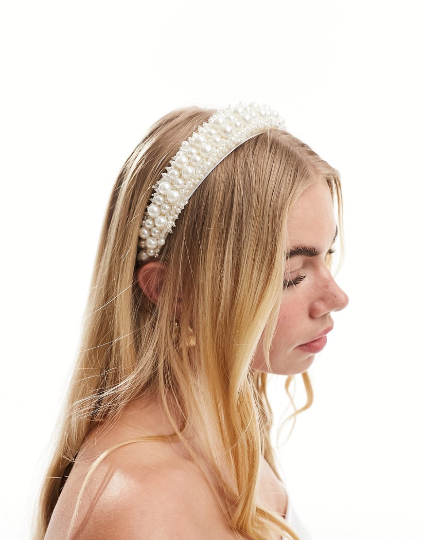 Pieces bride to be pearl padded headband in white