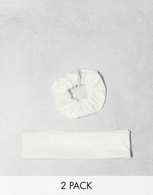 Pieces bride to be ribbed jersey headband and scrunchie 2 pack in cream