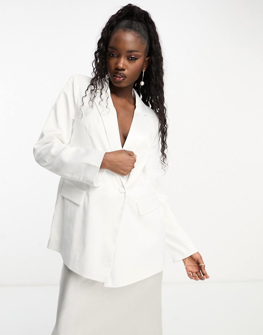 Pieces Bride To Be satin longline blazer co-ord in white