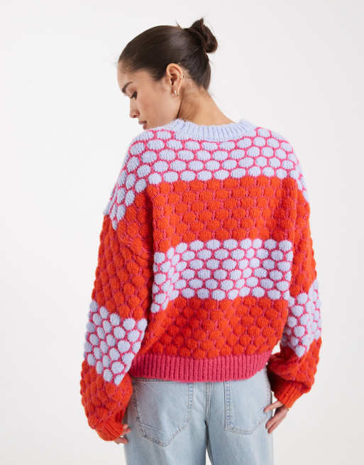 Pieces bright contrast polka dots sweater in multi, 2 of 4
