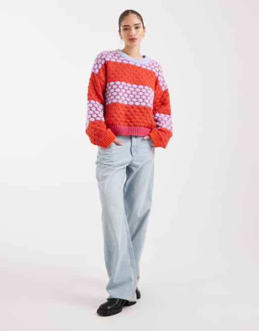 Pieces bright contrast polka dots sweater in multi, 4 of 4