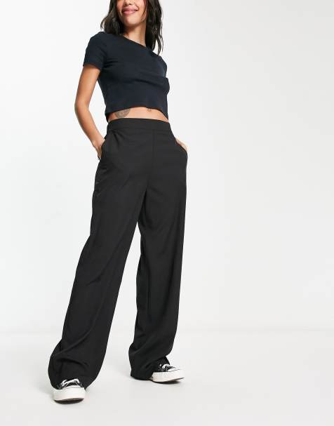 Pieces - Broek met rechte pijpen en hoge taille in zwart - view 1