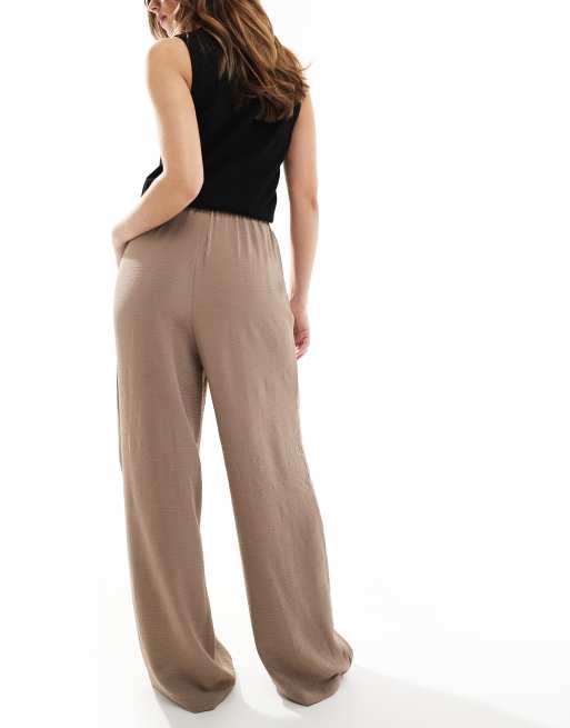 Pieces - Broek met wijde pijpen en elastische tailleband in fossiel beige, 3 van 5