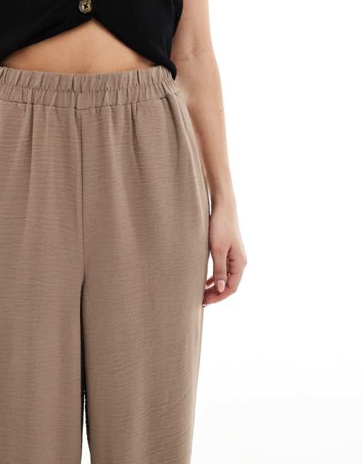 Pieces - Broek met wijde pijpen en elastische tailleband in fossiel beige, 4 van 5