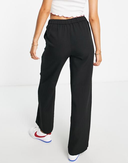 Pieces - Broek met wijde pijpen en siernaden in zwart, 2 van 4