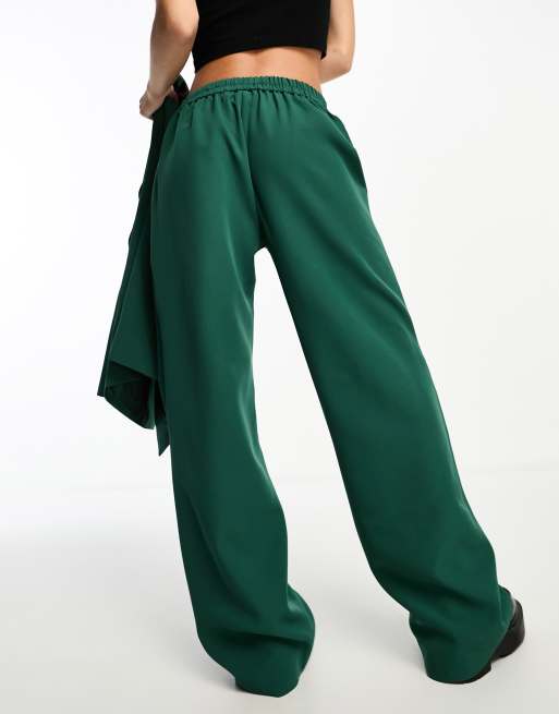 Pieces - Broek met wijde pijpen in donkergroen, deel van co-ord set, 2 van 4