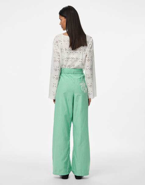 Pieces - Broek met wijde pijpen in groen - view 1