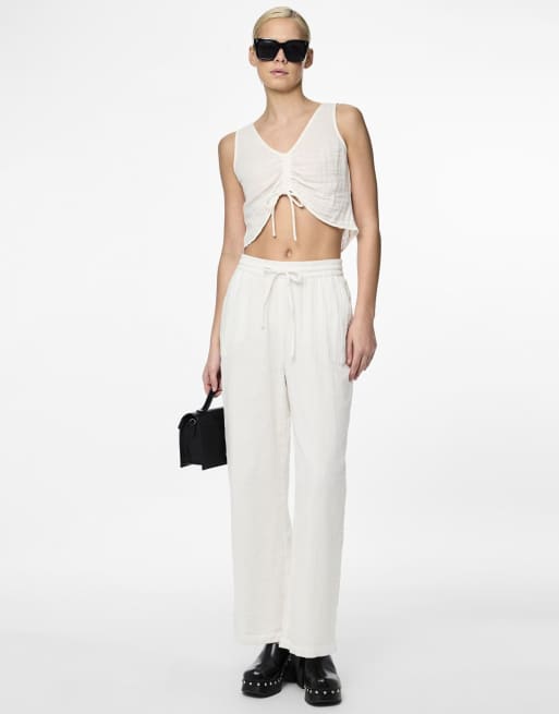 Pieces - Broek met wijde pijpen in wit