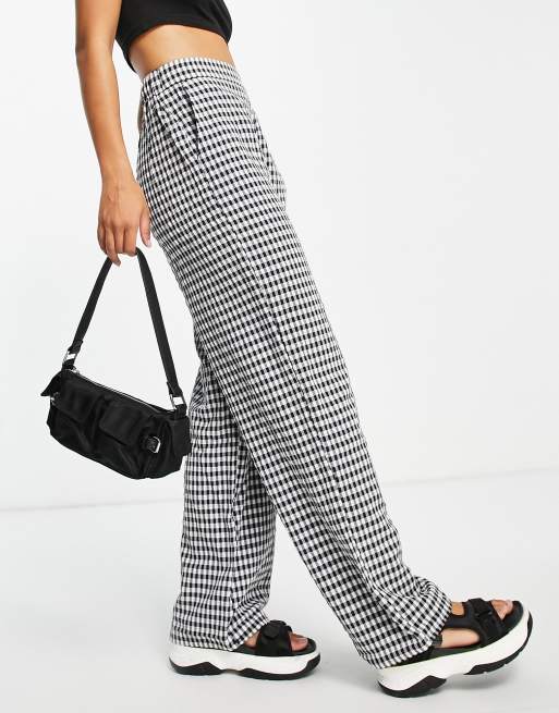 Pieces - Broek met wijde pijpen in zwarte gingham ruit
