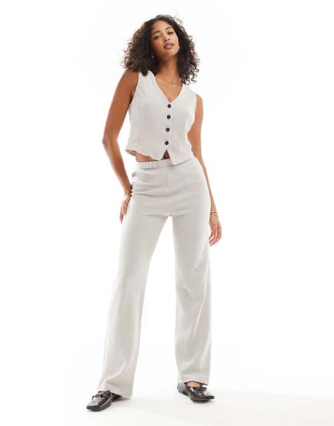 Pieces - Broek van jersey met hoge taille in zilvergrijs, deel van co-ord set - view 1