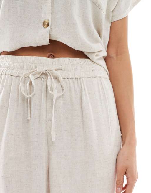 Pieces - Broek van linnenmix met wijde pijpen in crème, deel van co-ord set, 2 van 5