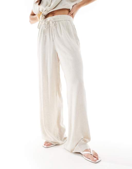 Pieces - Broek van linnenmix met wijde pijpen in crème, deel van co-ord set, 3 van 5