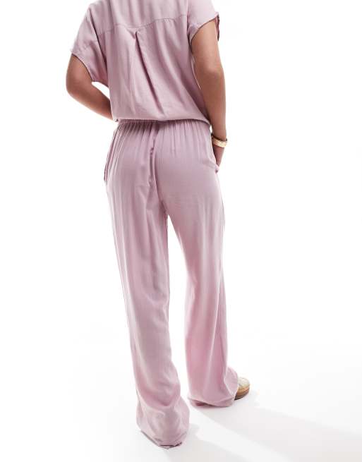 Pieces - Broek van linnenmix met wijde pijpen in roze, deel van co-ord set, 2 van 5