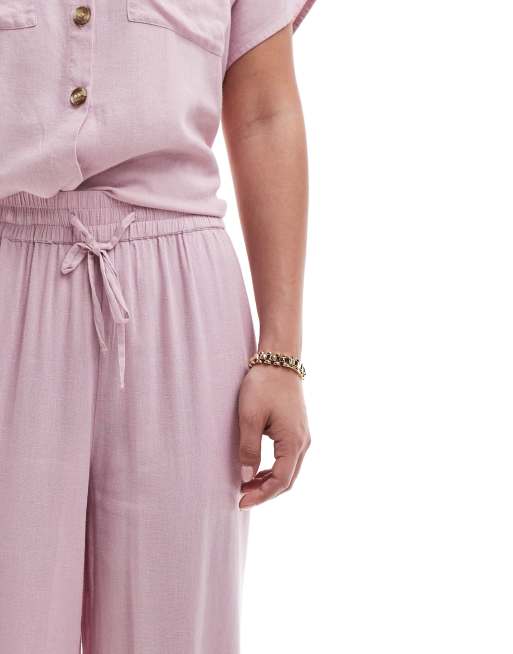 Pieces - Broek van linnenmix met wijde pijpen in roze, deel van co-ord set, 4 van 5