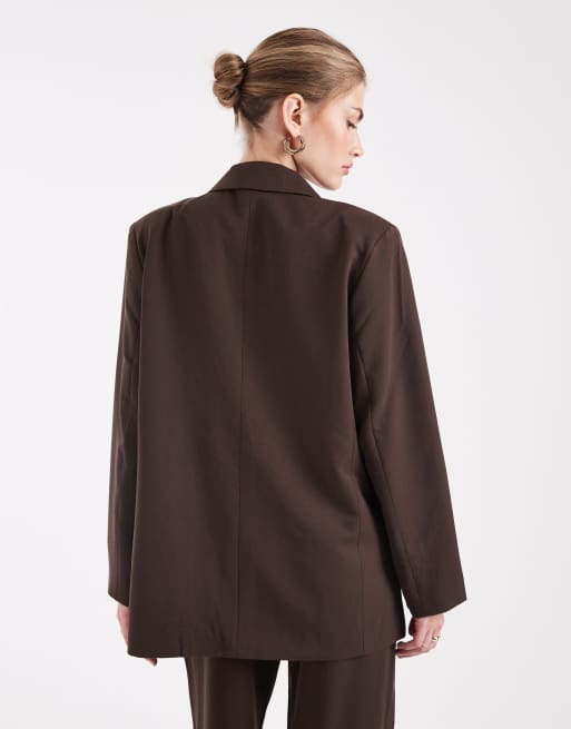 Pieces – Brun, figursydd kavaj i oversize, del av set, 3 av 4