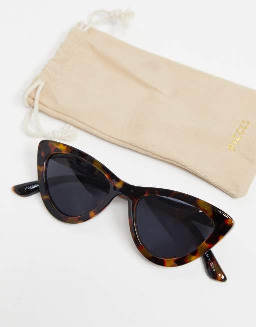 Pieces – Bruna, spräckliga solglasögon i cateye-modell, 3 av 4