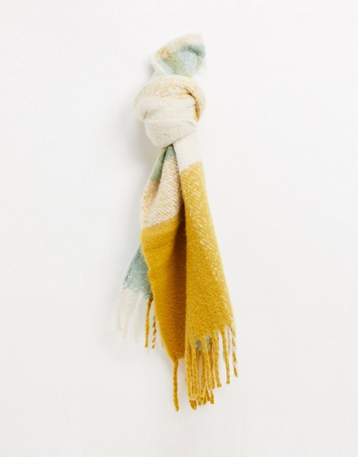 Pieces brushed scarf in green and mustard check