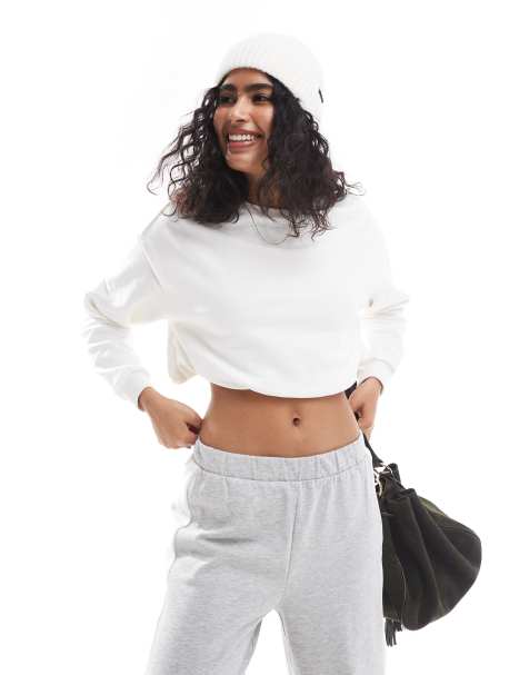 Pieces bubble hem cropped sweat in cream (part of a set) - view 1