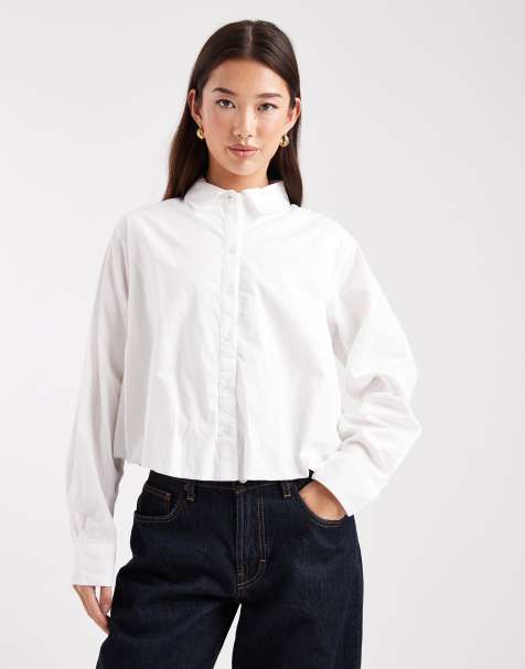 Pieces bubble hem shirt in white - view 1