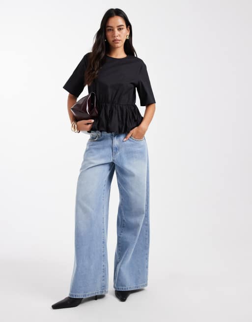 Pieces bubble hem woven top in black, 4 of 4