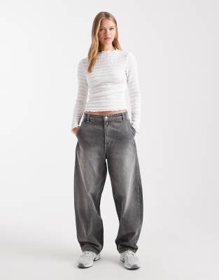 Pieces Bubble Textured Long Sleeve Jersey Top In White