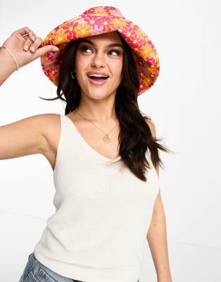 Pieces bucket hat in orange retro floral - ASOS Price Checker