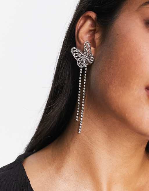 Pieces bug diamante earrings in silver | ASOS