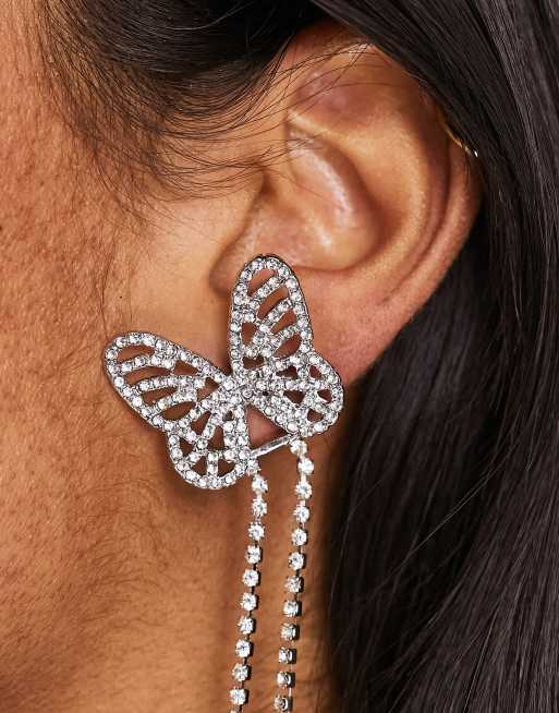 Pieces bug diamante earrings in silver | ASOS