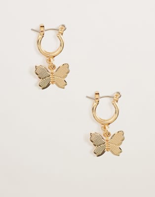 PIECES butterfly hoop earrings in gold tone