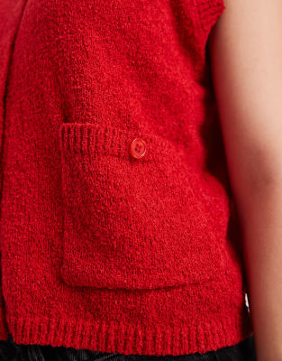 Pieces Button Front Knit Vest In Red