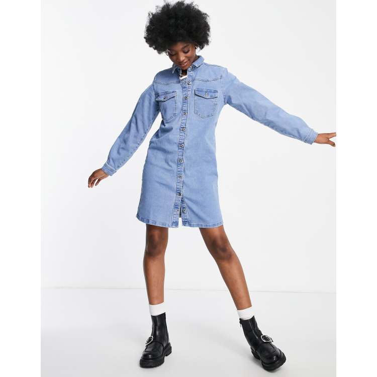 Bell sleeve shop denim dress