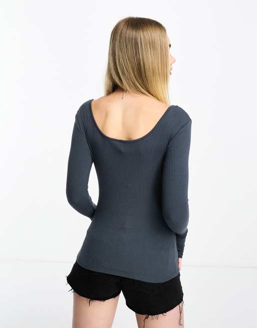 Pieces button front top in slate blue, 2 of 4
