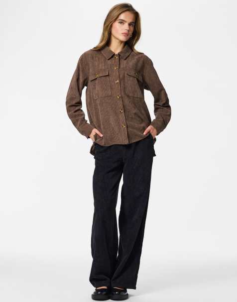 Pieces button up shirt in brown  - view 1